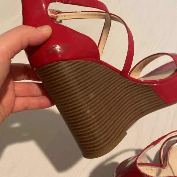 NWOT Jessica Simpson Lipstick Red Strap Wedges 7M - Picture 7 of 9